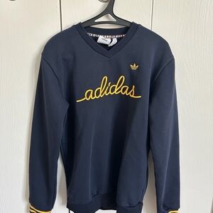 Adidas Men's V-Neck Sweater in Navy and Yellow, Size Small